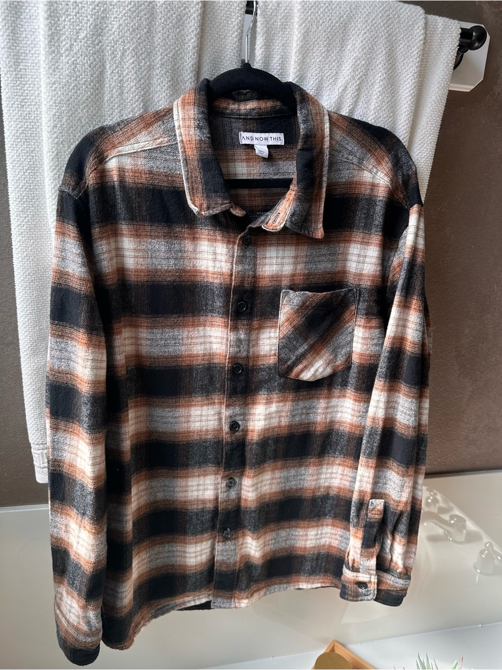 Men's Black & Brown Plaid Button-Up Shirt